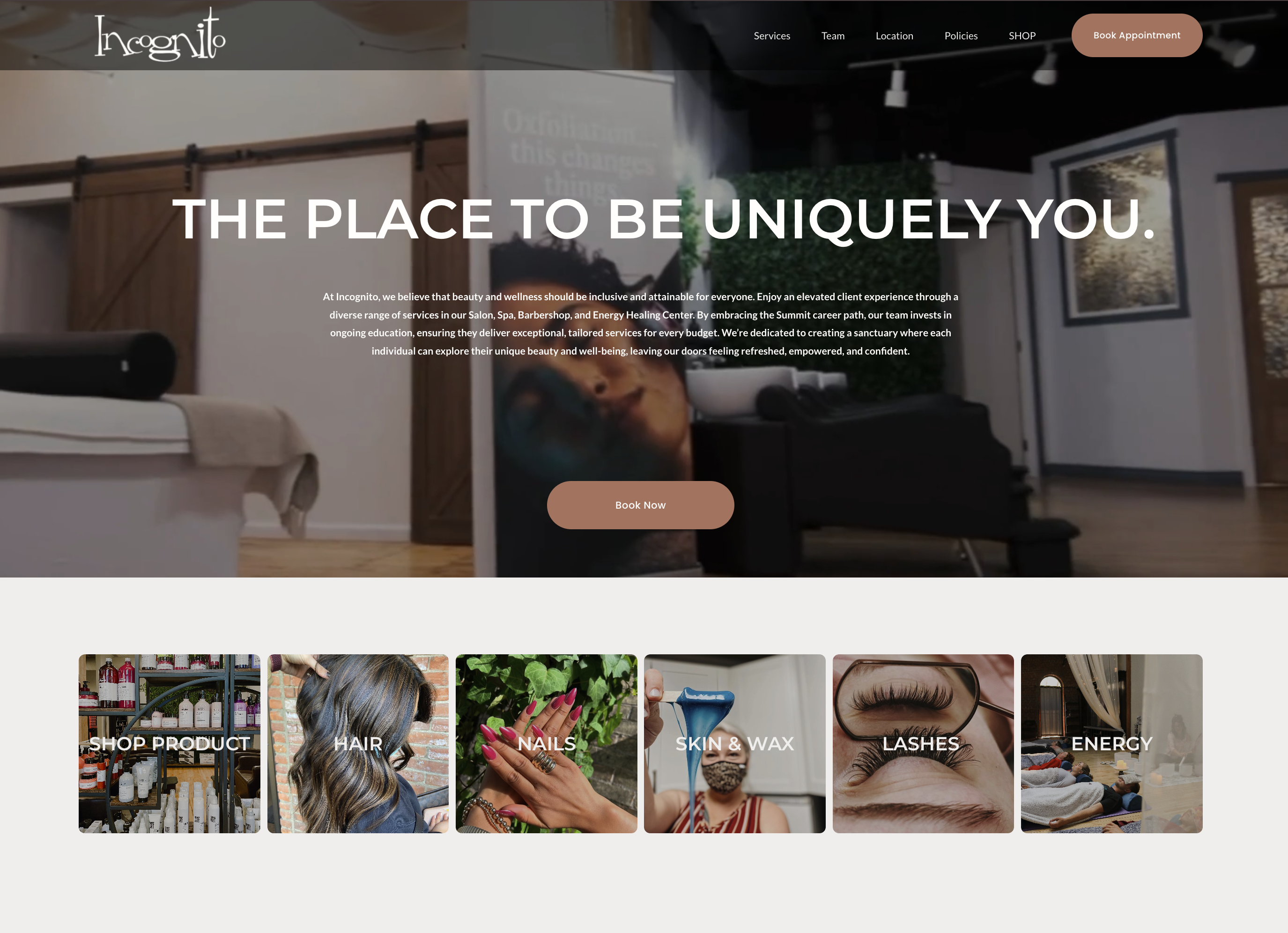 incognito salon website homepage